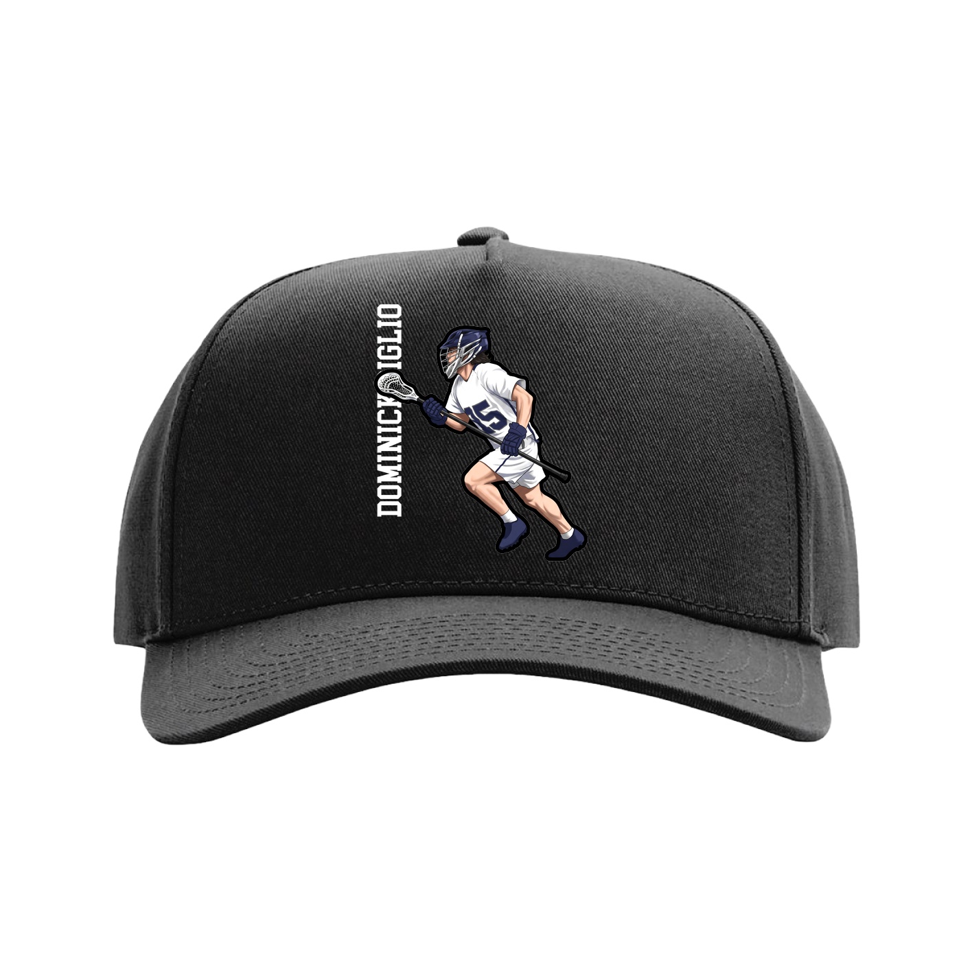 Full Fabric Five-Panel Champ Cap — Name Vertical in Black