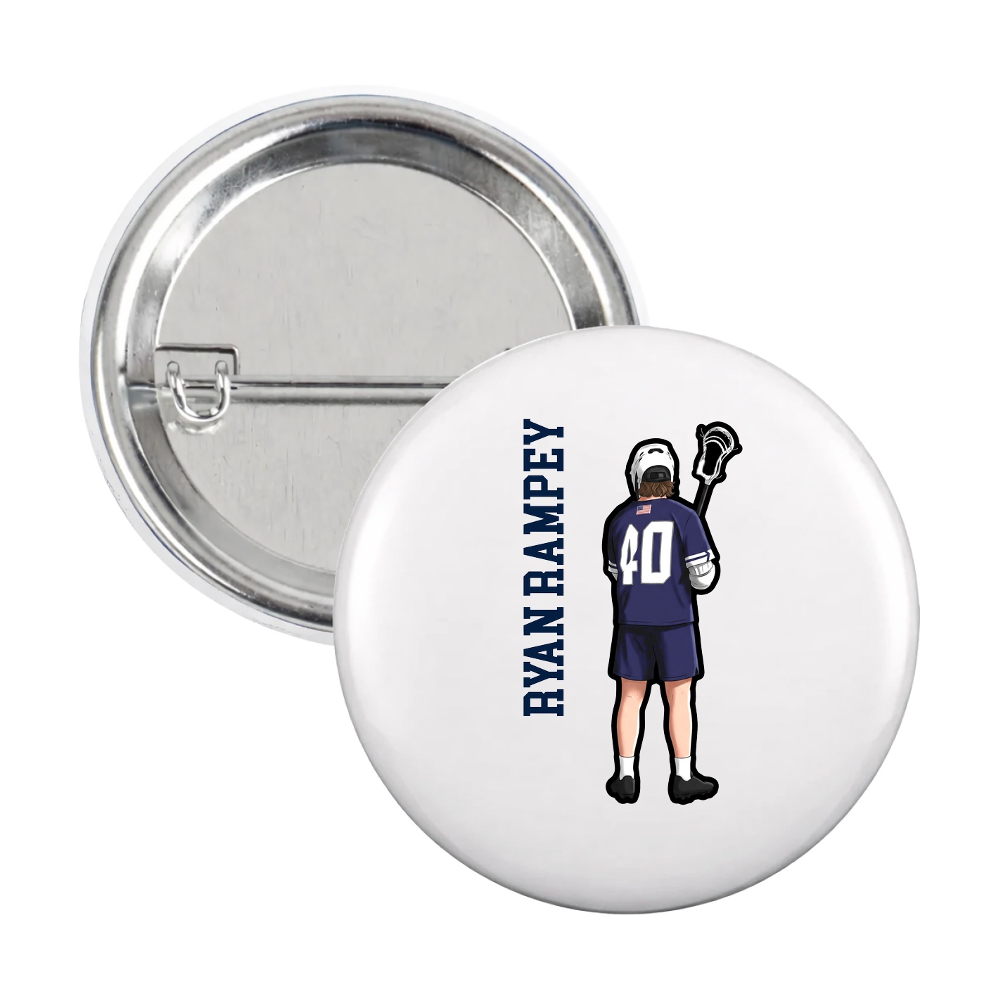 Game Day Button — Name Vertical in White