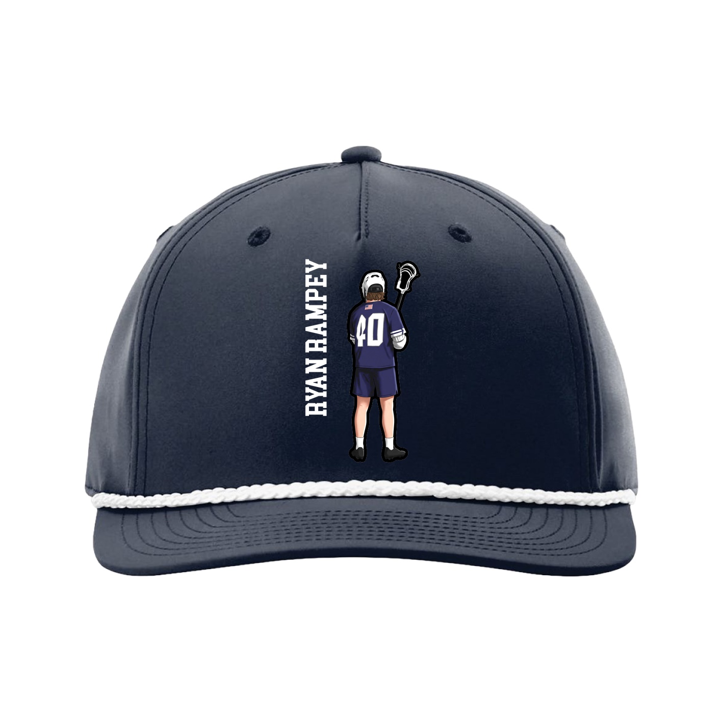 Five-Panel Classic Rope Cap — Name Vertical in Navy
