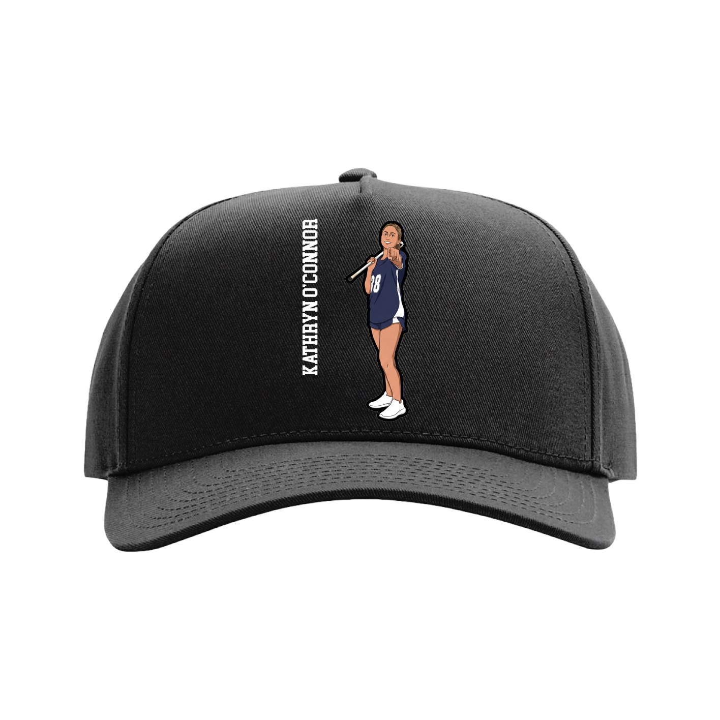 Full Fabric Five-Panel Champ Cap — Name Vertical in Black