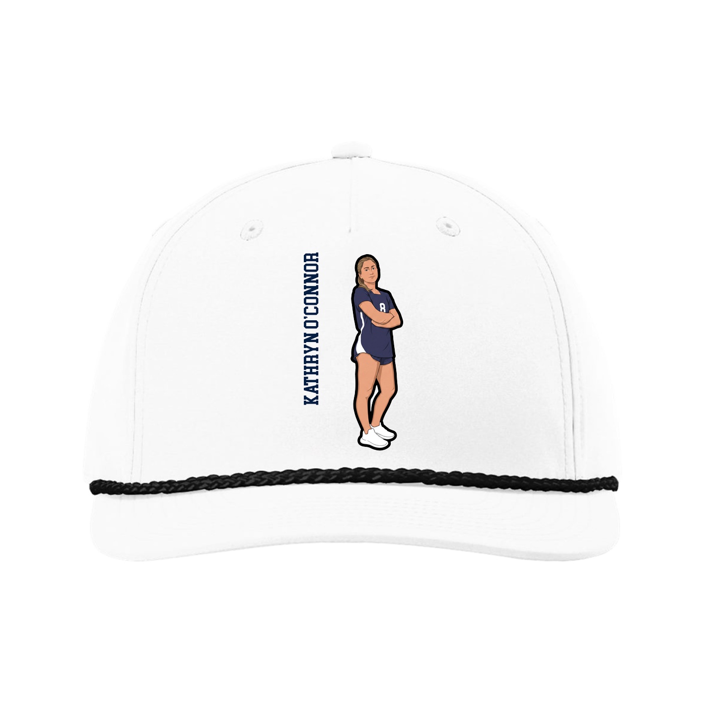 Five-Panel Classic Rope Cap — Name Vertical in White