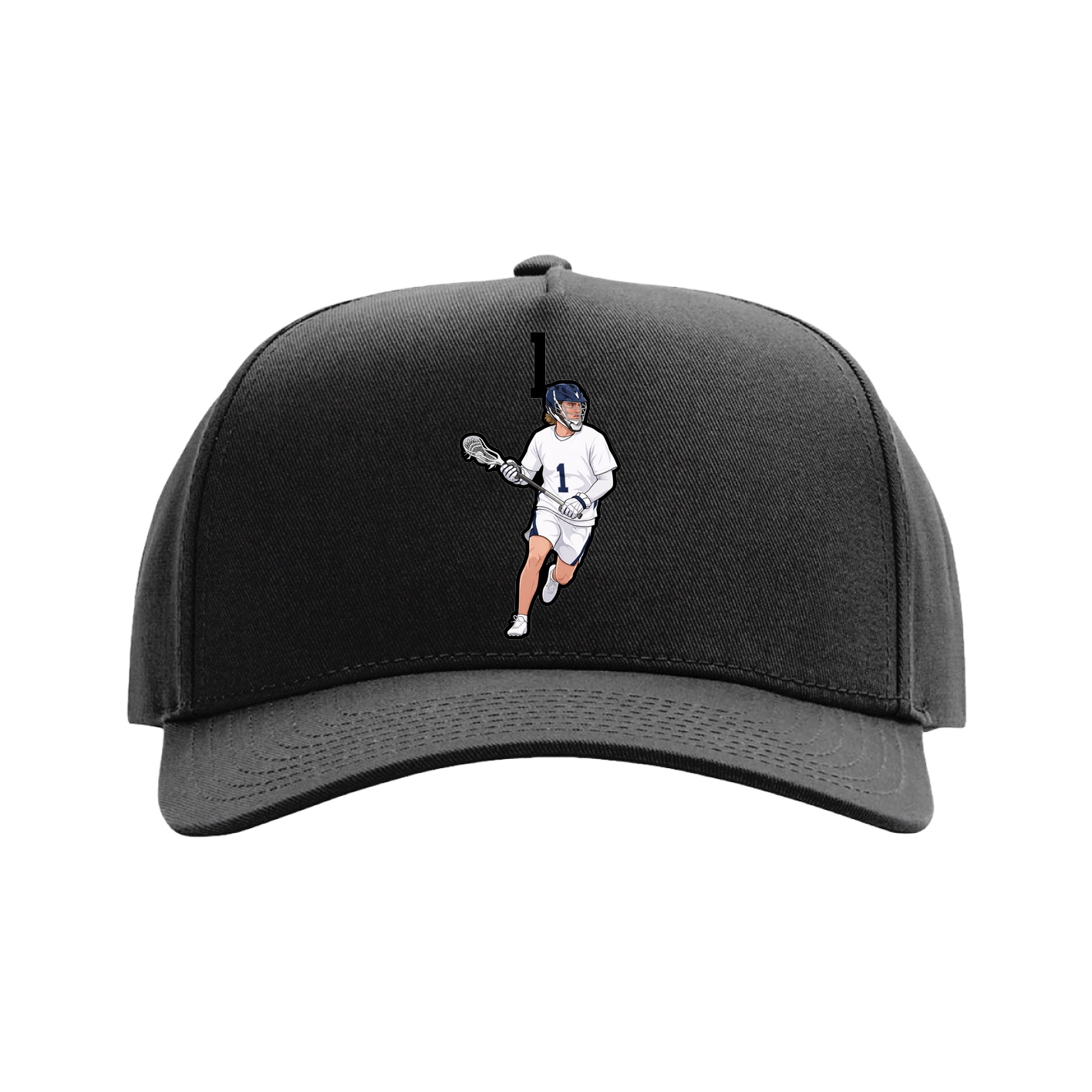 Full Fabric Five-Panel Champ Cap — Number Top in Black