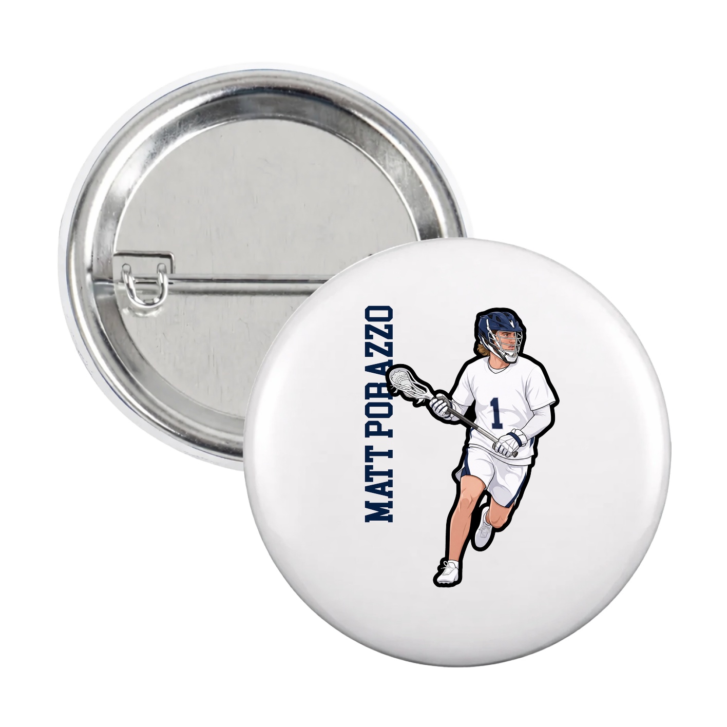 Game Day Button — Name Vertical in White