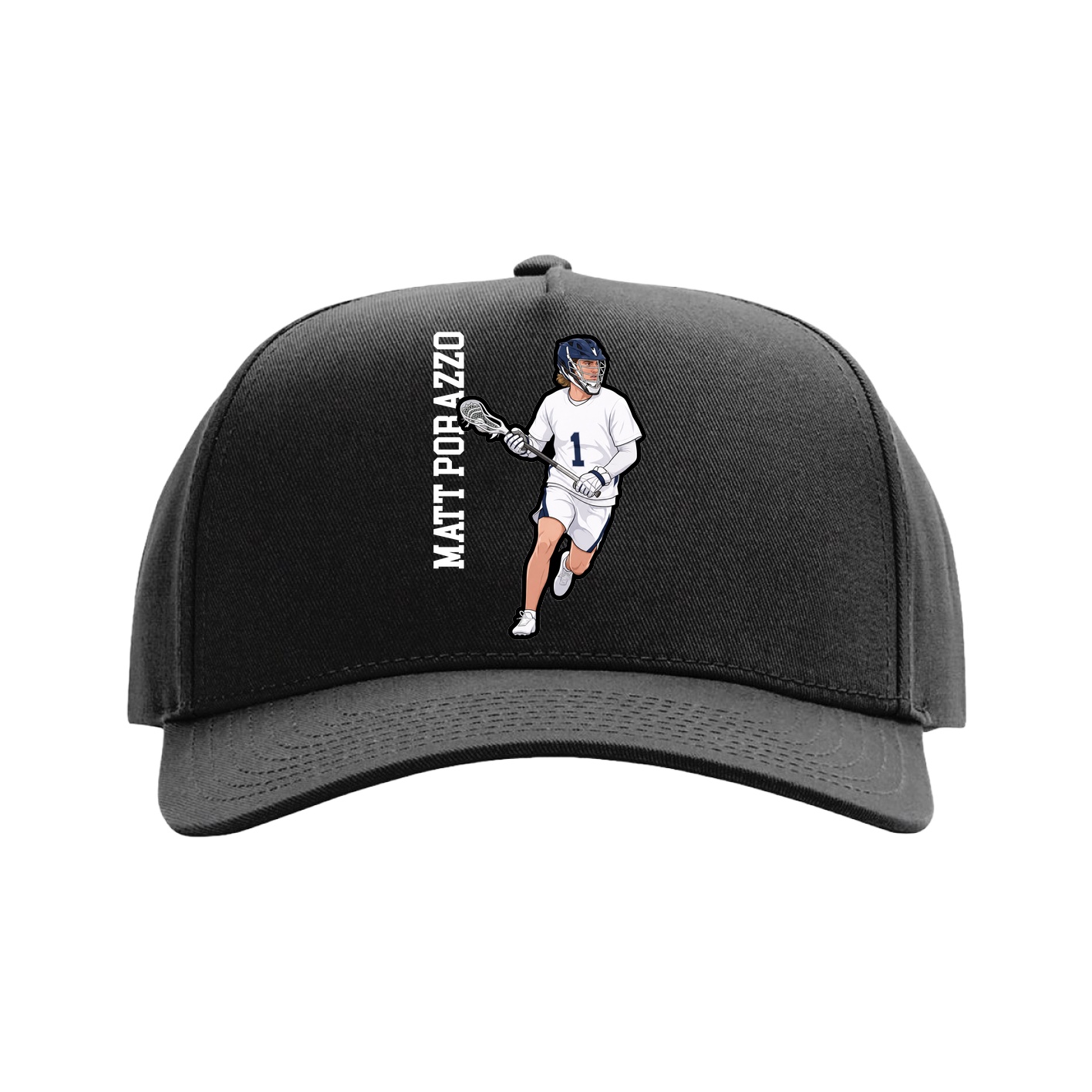 Full Fabric Five-Panel Champ Cap — Name Vertical in Black