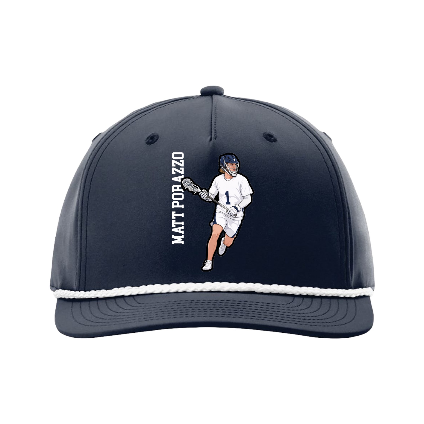 Five-Panel Classic Rope Cap — Name Vertical in Navy