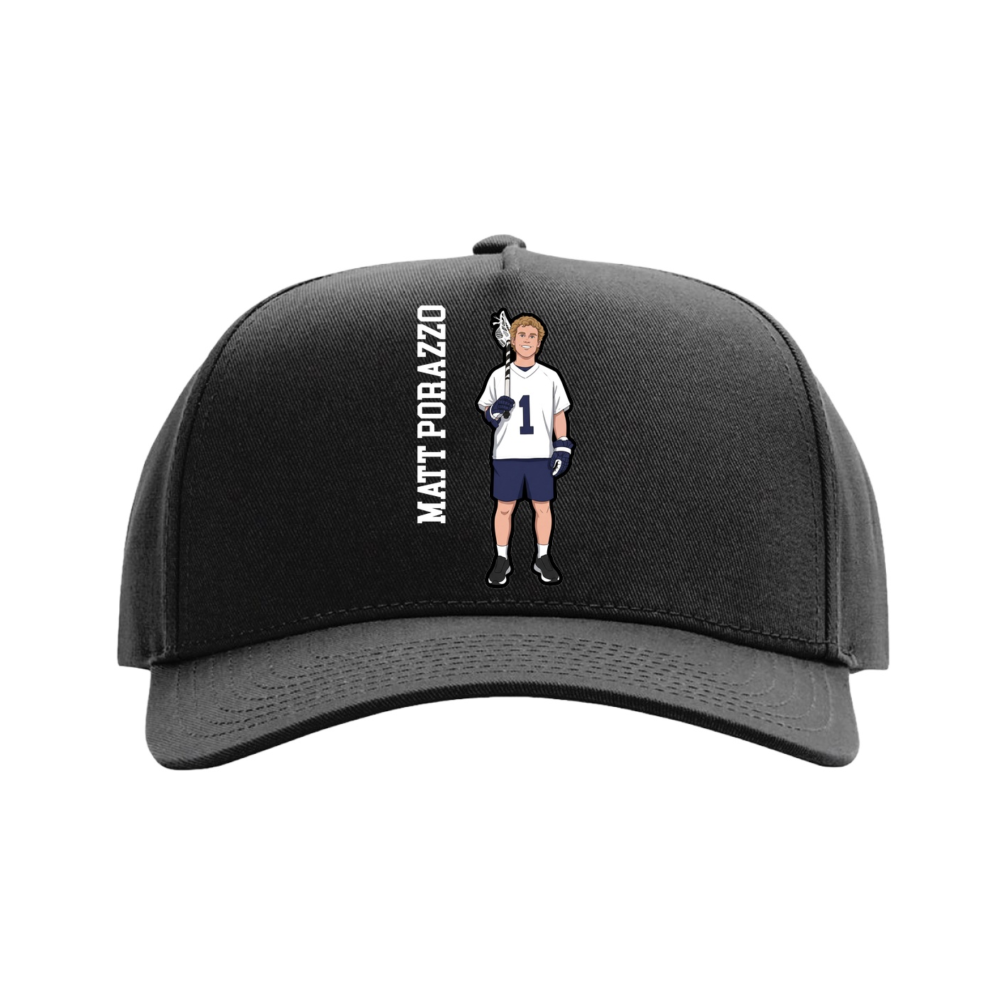 Full Fabric Five-Panel Champ Cap — Name Vertical in Black