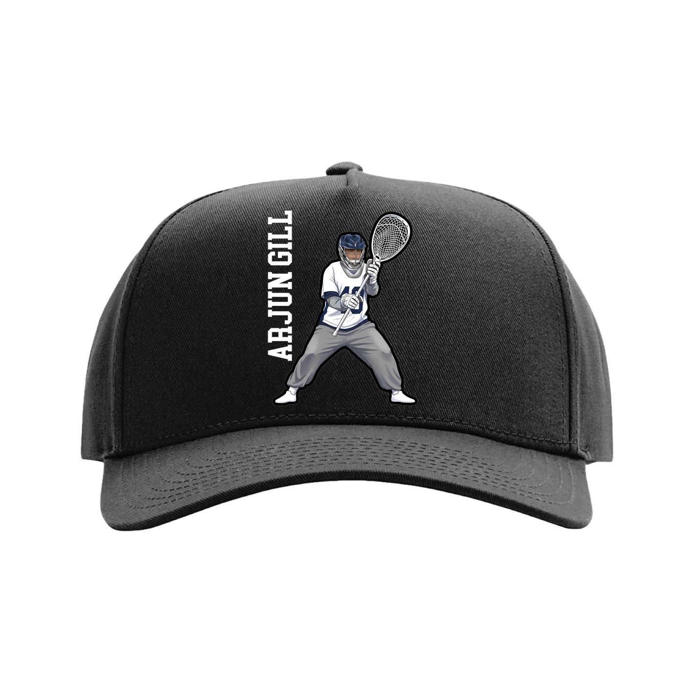 Full Fabric Five-Panel Champ Cap — Name Vertical in Black