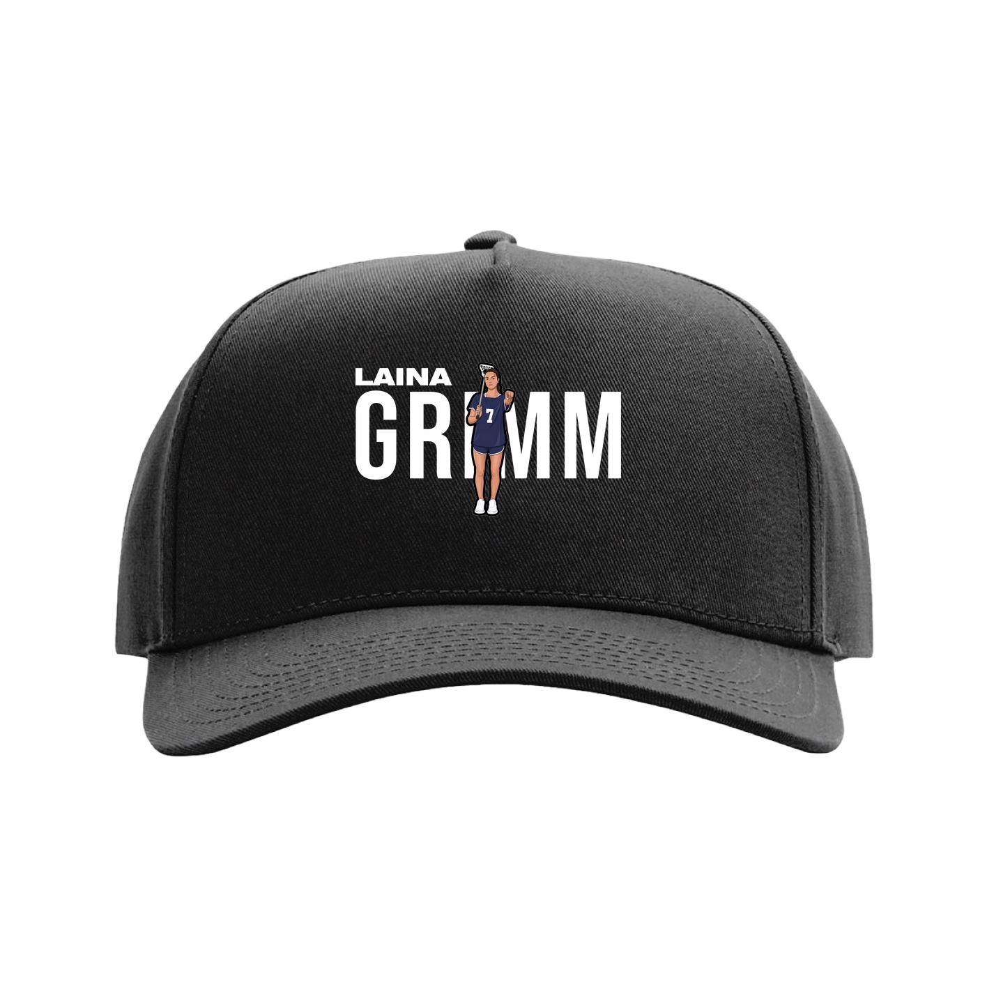 Full Fabric Five-Panel Champ Cap — Player Name in Black