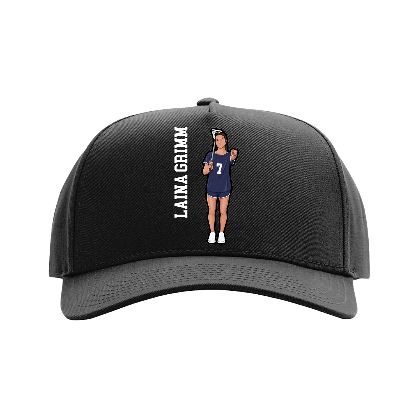 Full Fabric Five-Panel Champ Cap — Name Vertical in Black
