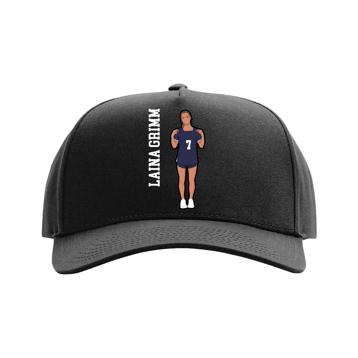 Full Fabric Five-Panel Champ Cap — Name Vertical in Black