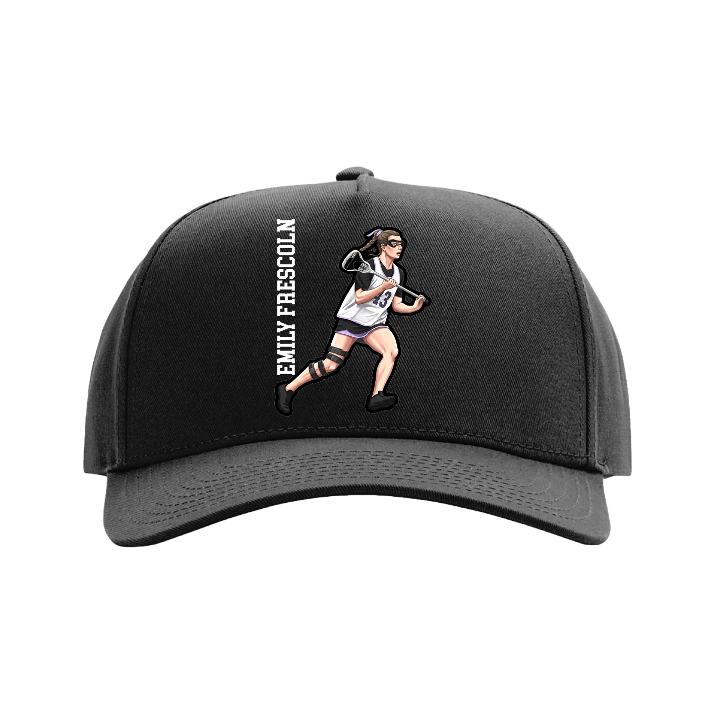 Full Fabric Five-Panel Champ Cap — Name Vertical in Black
