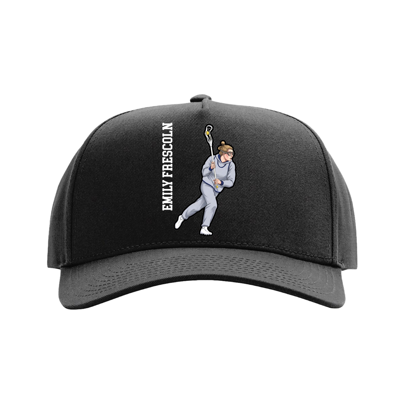Full Fabric Five-Panel Champ Cap — Name Vertical in Black
