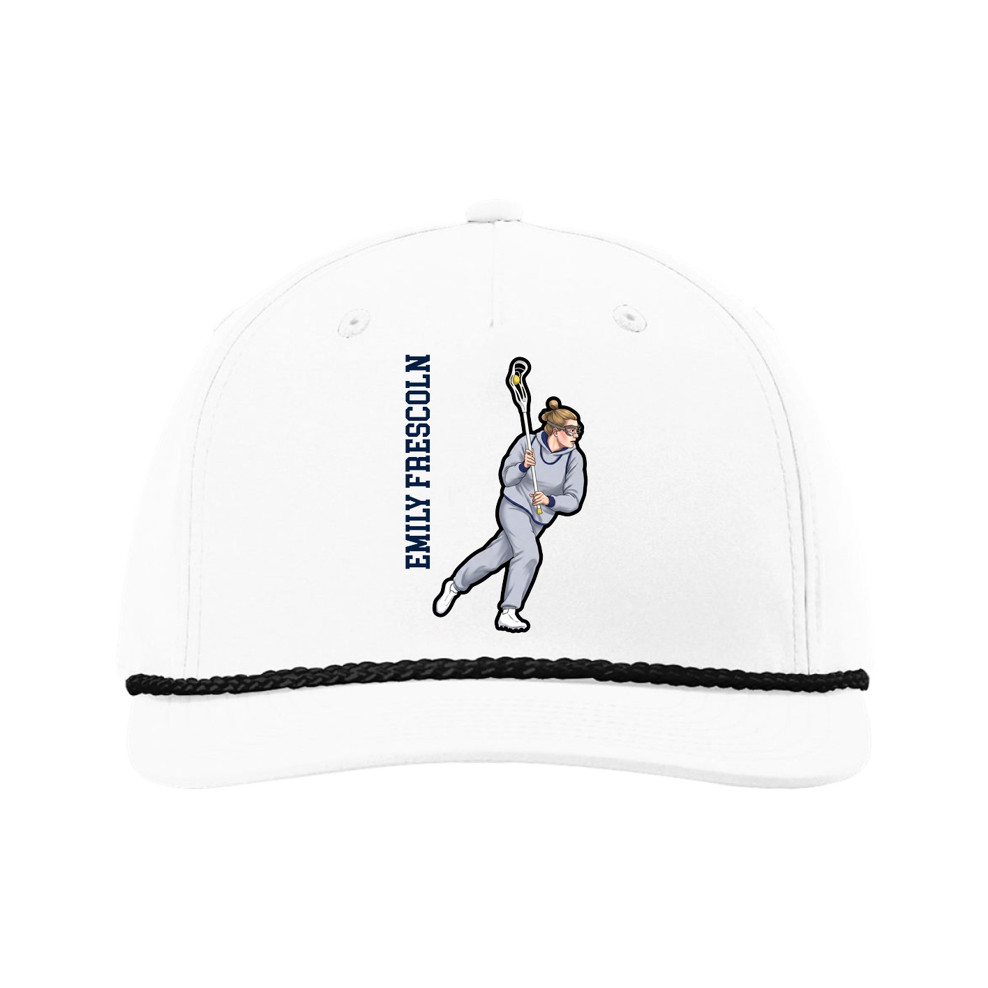 Five-Panel Classic Rope Cap — Name Vertical in White