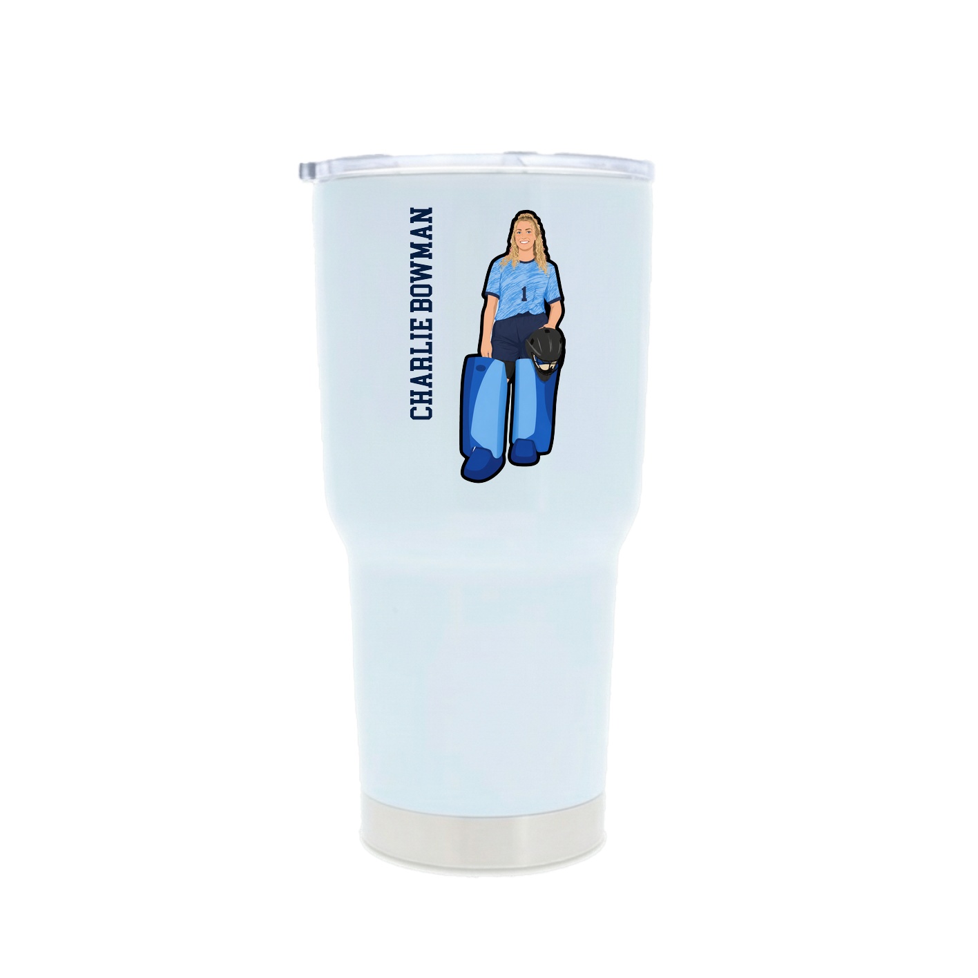 30oz Stainless Steel Tumbler — Name Vertical in White