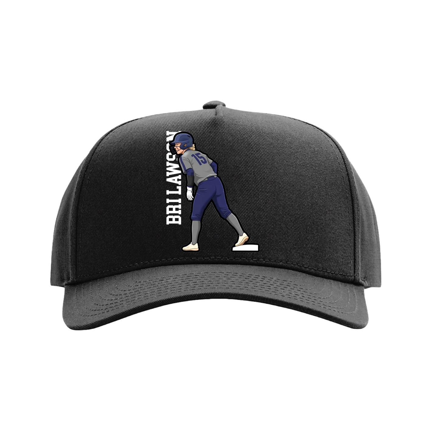 Full Fabric Five-Panel Champ Cap — Name Vertical in Black