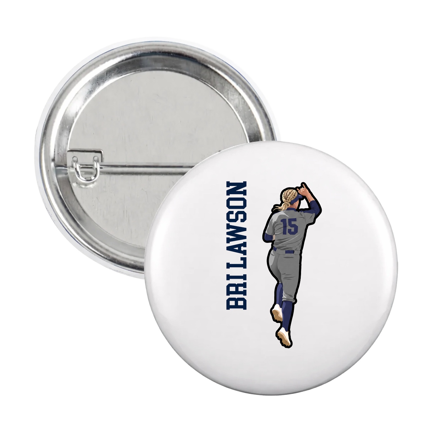 Game Day Button — Name Vertical in White