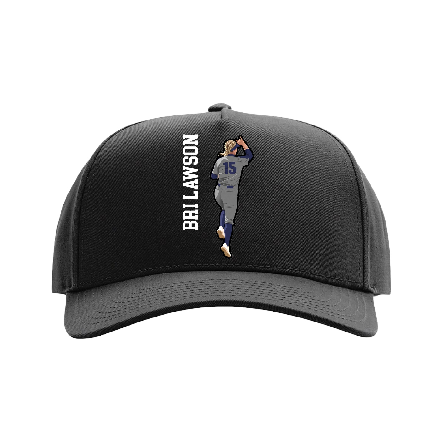 Full Fabric Five-Panel Champ Cap — Name Vertical in Black