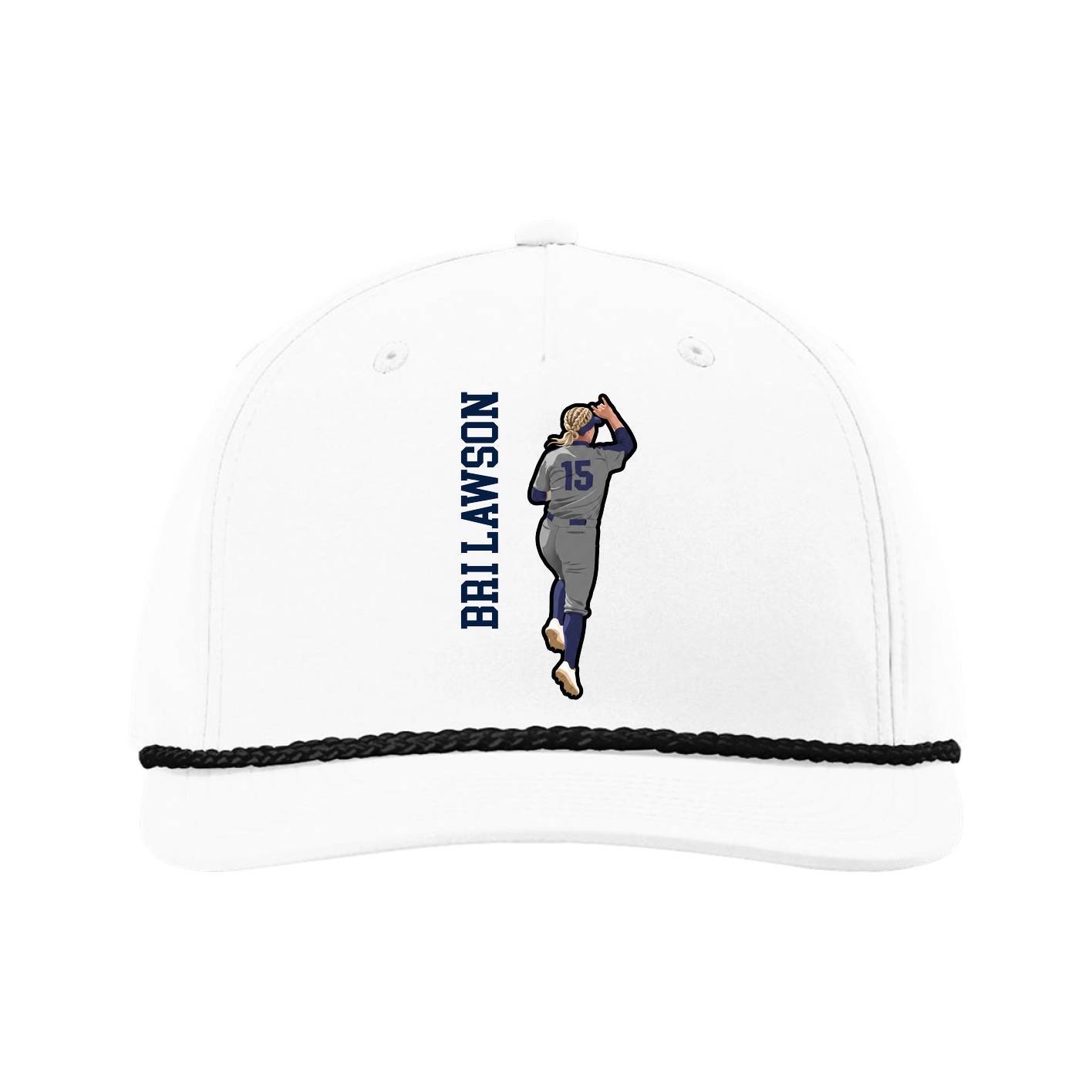 Five-Panel Classic Rope Cap — Name Vertical in White