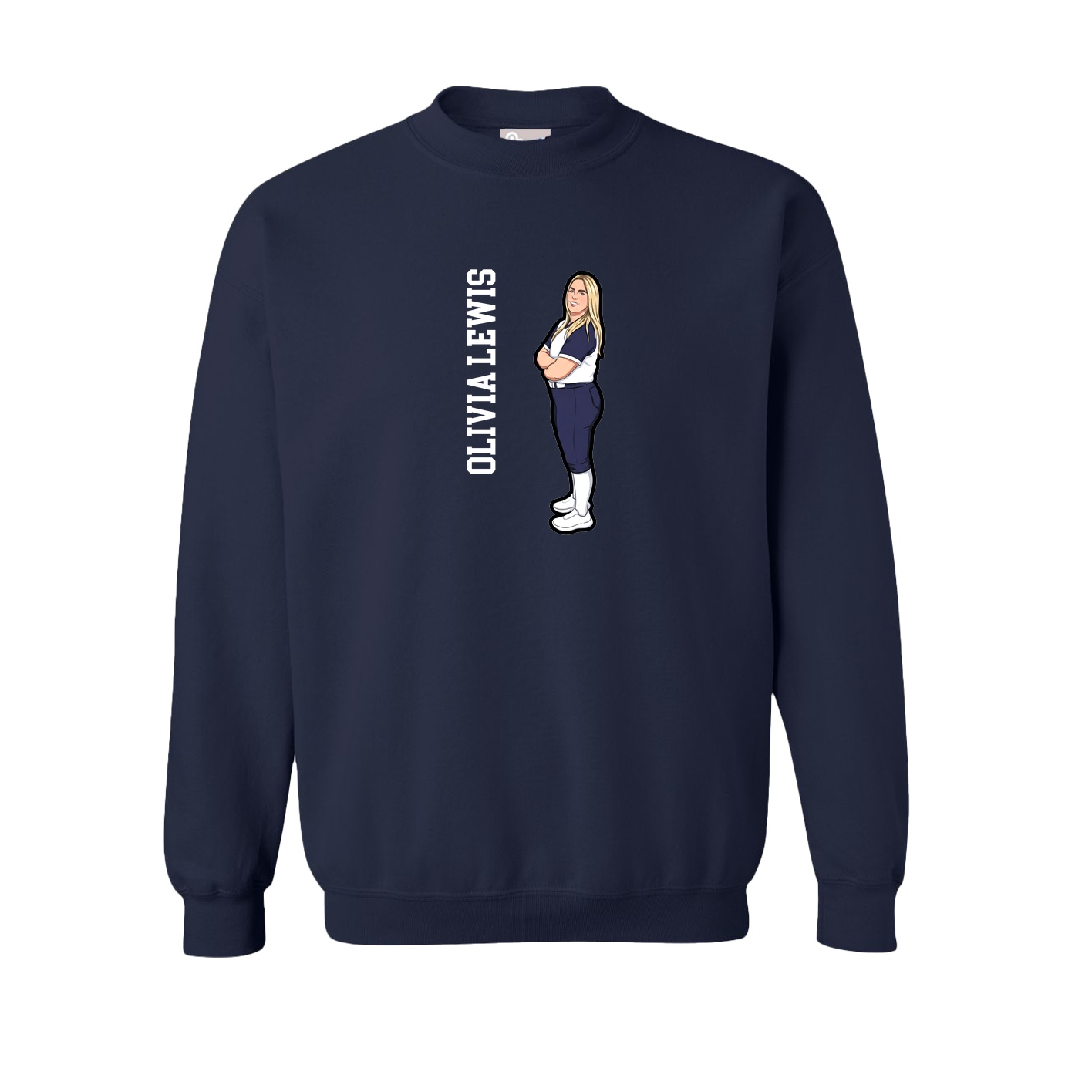 Fleece Crew — Name Vertical in Navy
