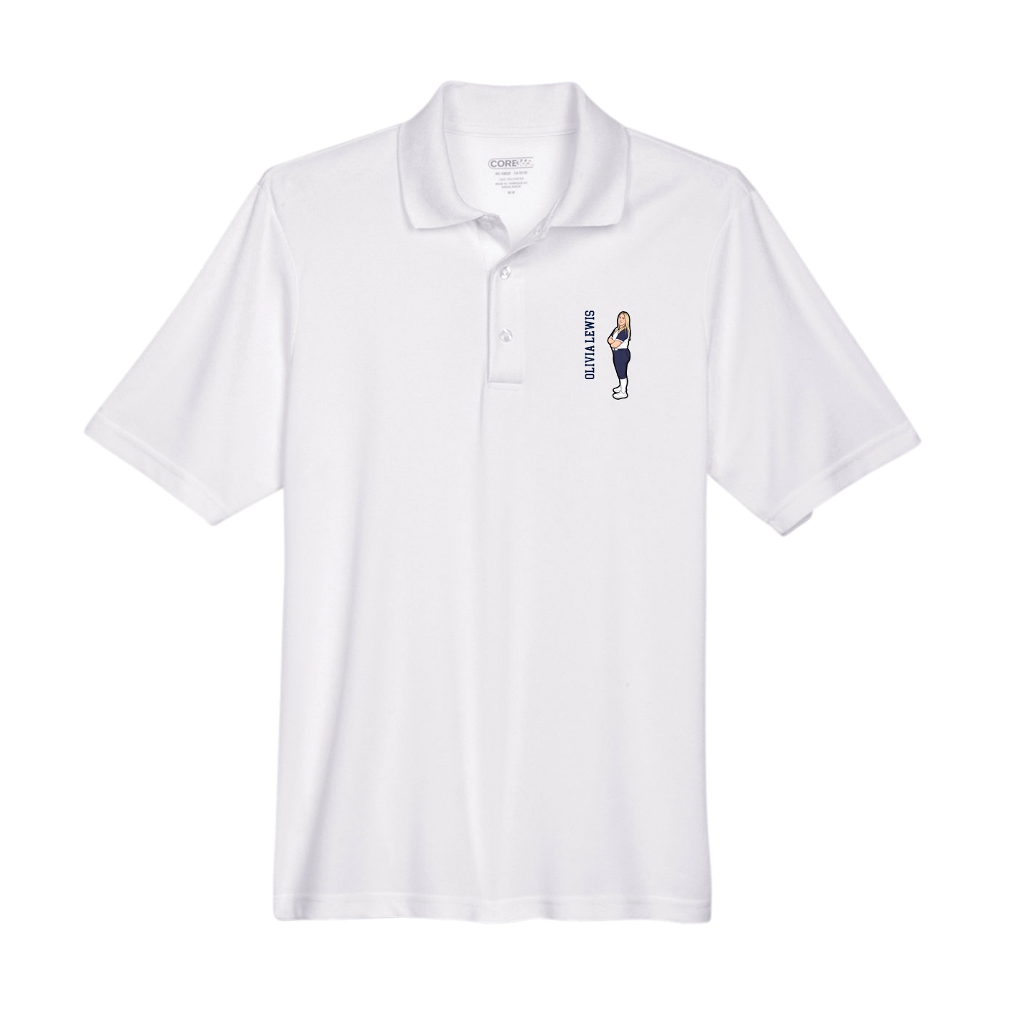 Performance Polo — Name Vertical in White