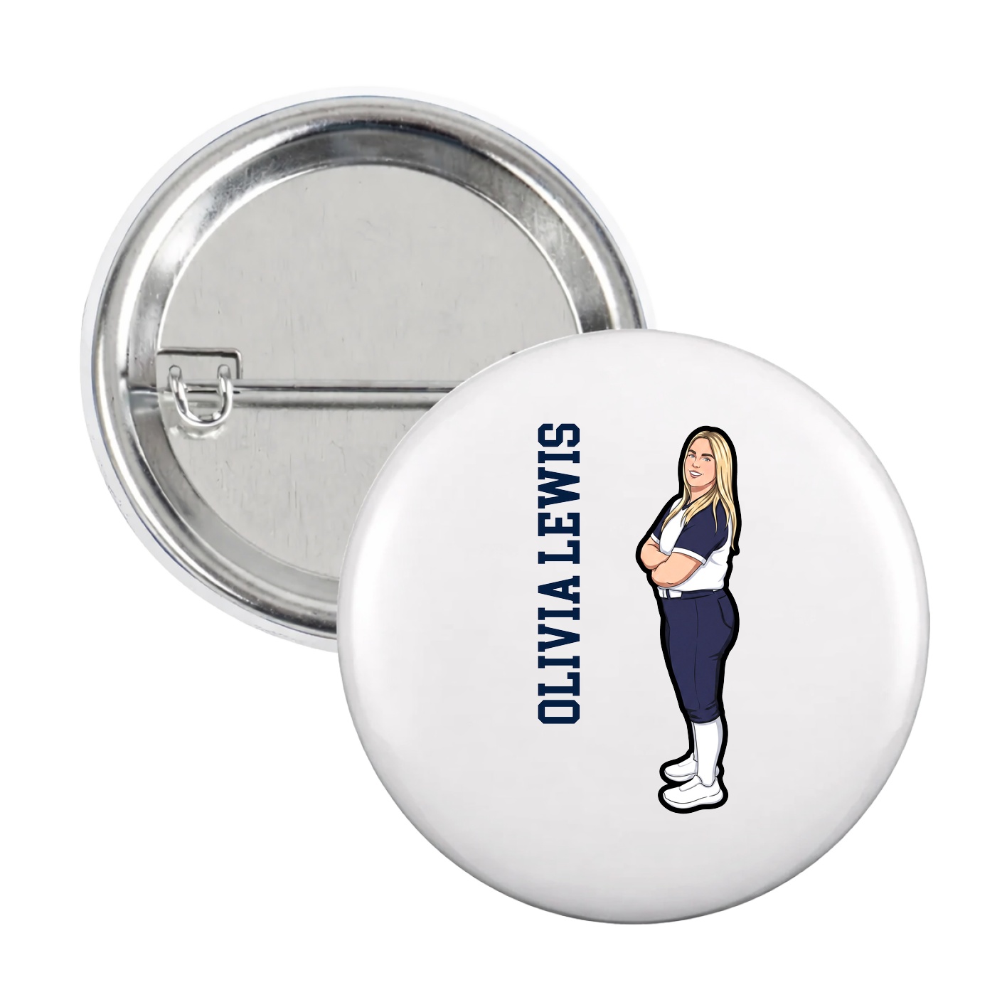 Game Day Button — Name Vertical in White