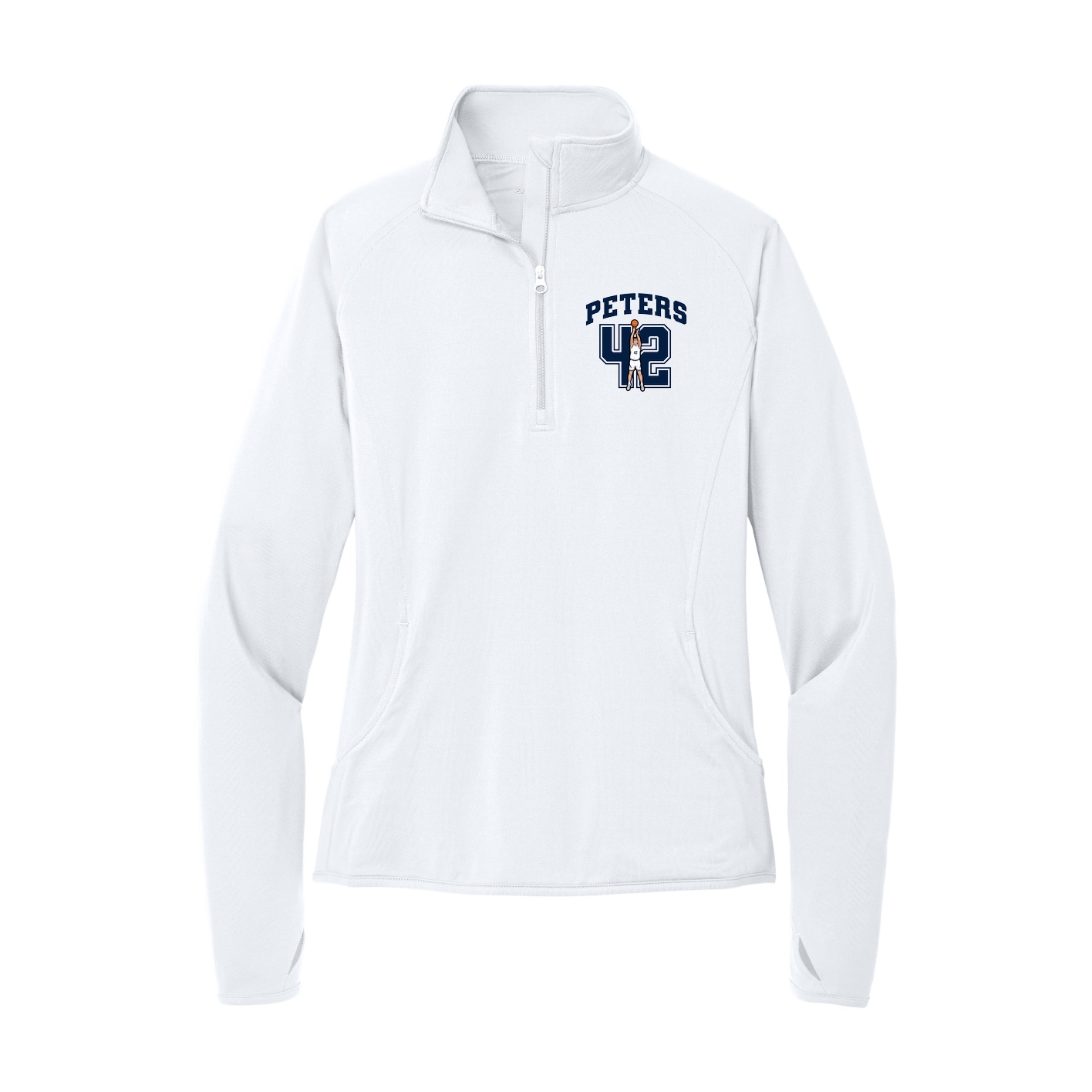 Women's Q-Zip Pullover — Number in White