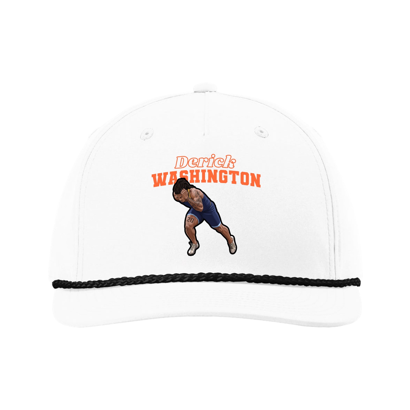 Five-Panel Classic Rope Cap — Name Arch in White