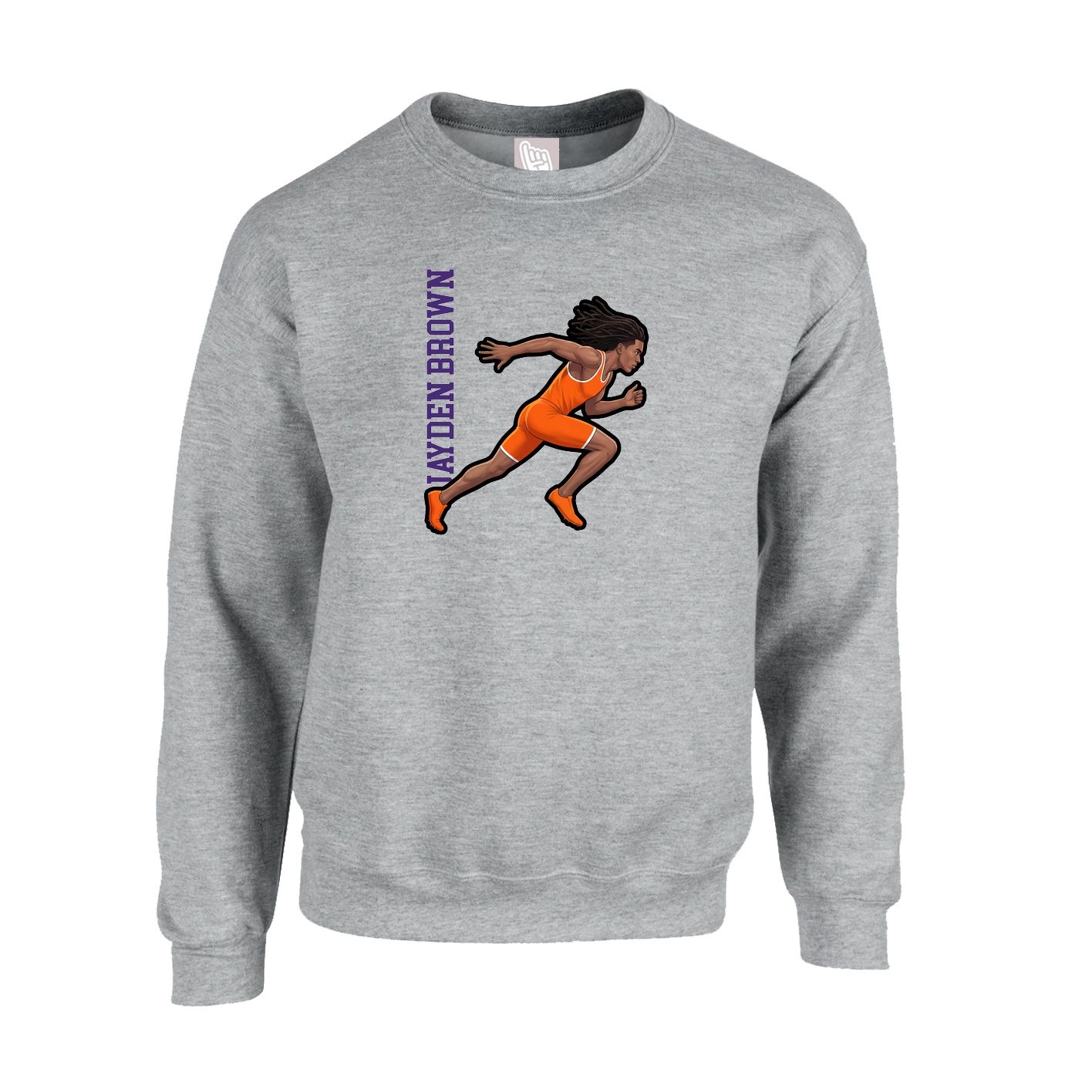 Fleece Crew — Name Vertical in Grey