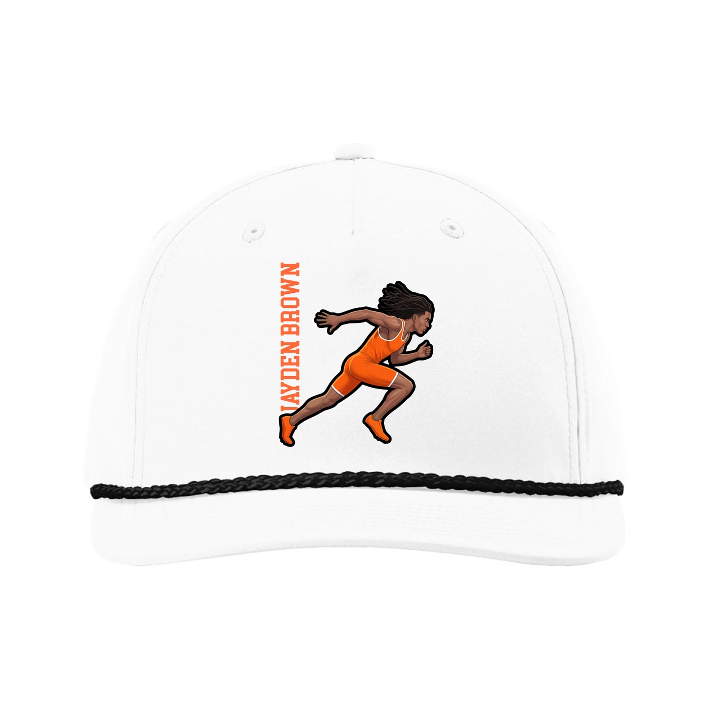 Five-Panel Classic Rope Cap — Name Vertical in White