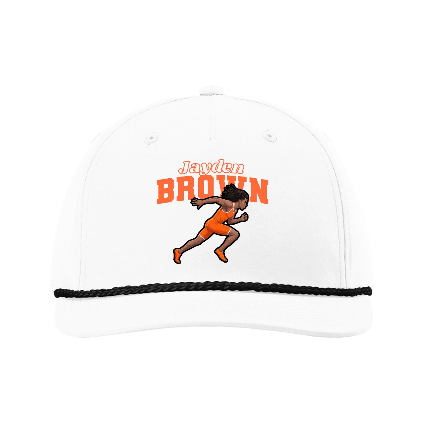 Five-Panel Classic Rope Cap — Name Arch in White