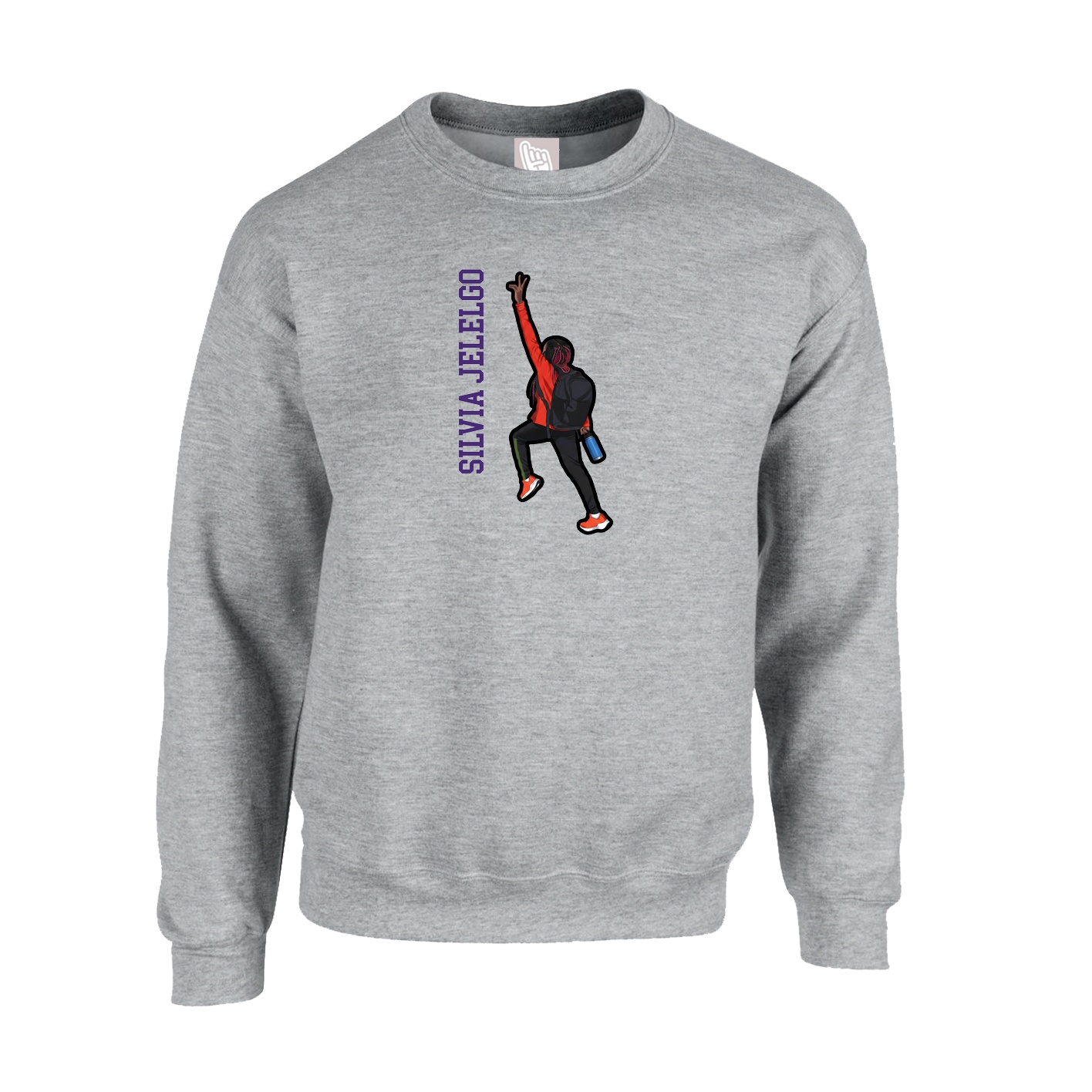 Fleece Crew — Name Vertical in Grey