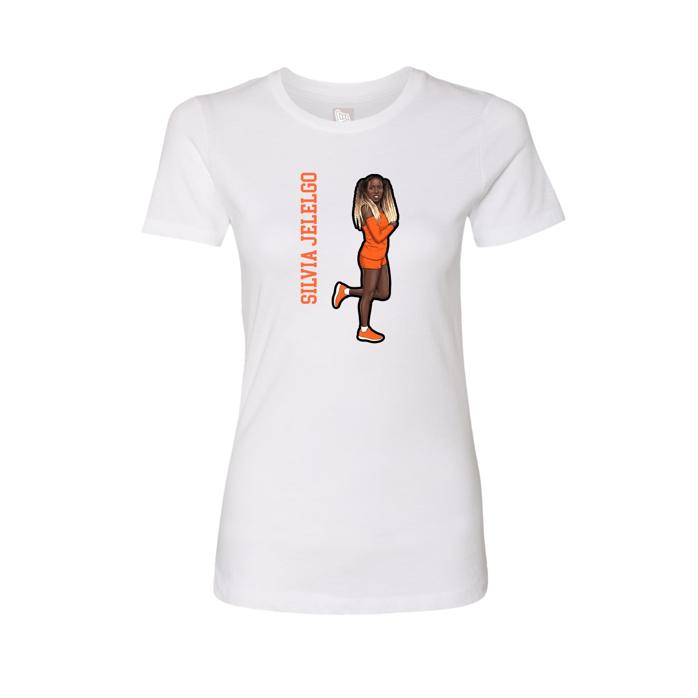 Fitted Women's Tee — Name Vertical in White