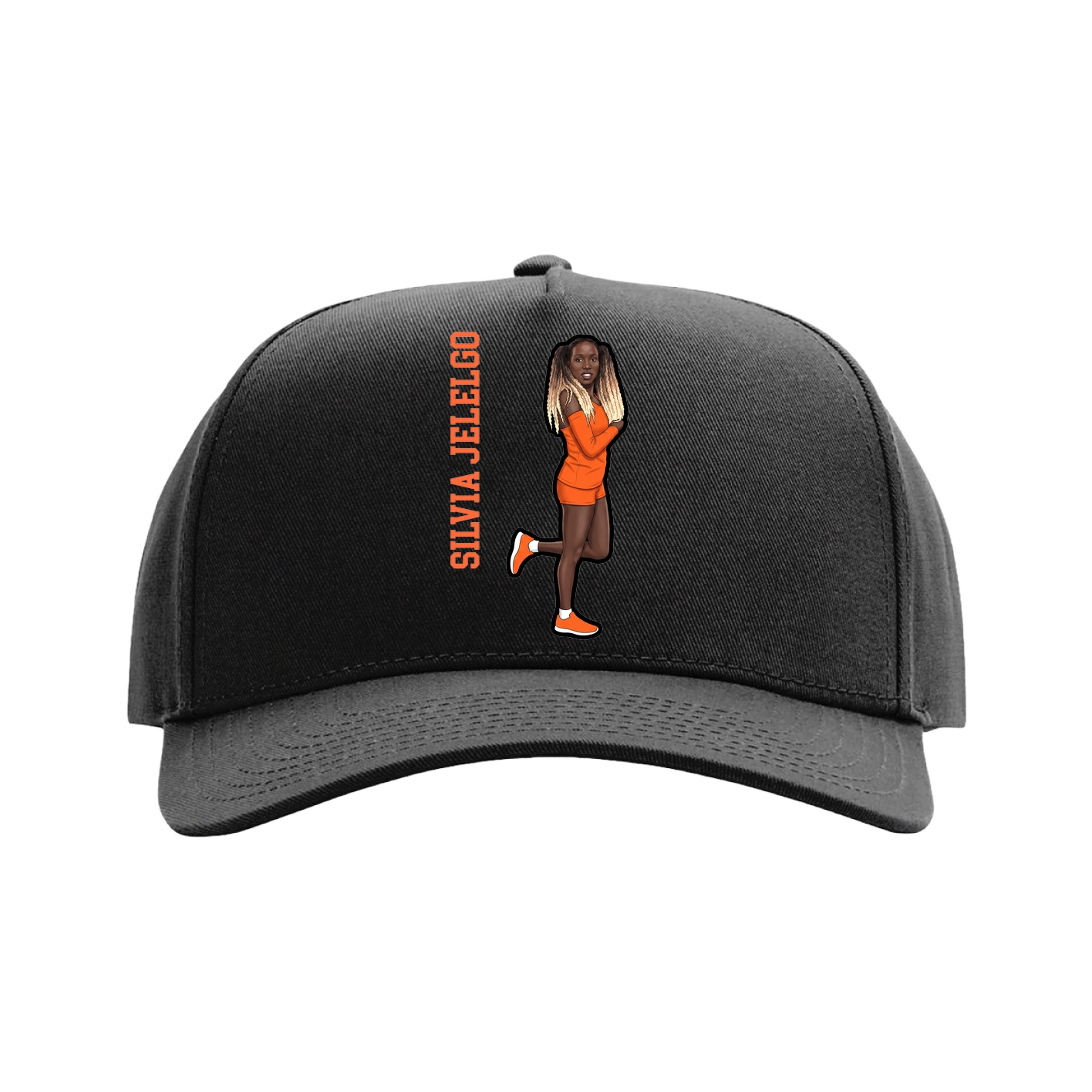 Full Fabric Five-Panel Champ Cap — Name Vertical in Black