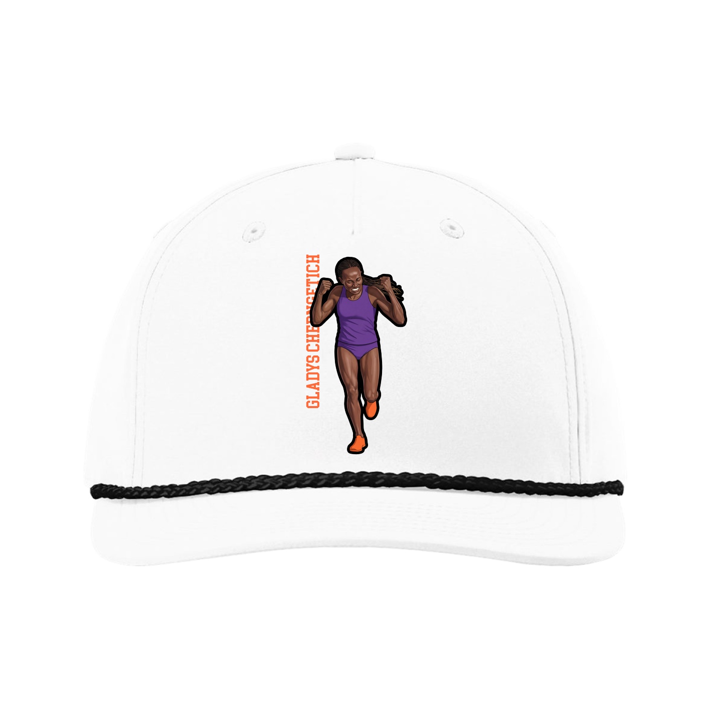 Five-Panel Classic Rope Cap — Name Vertical in White