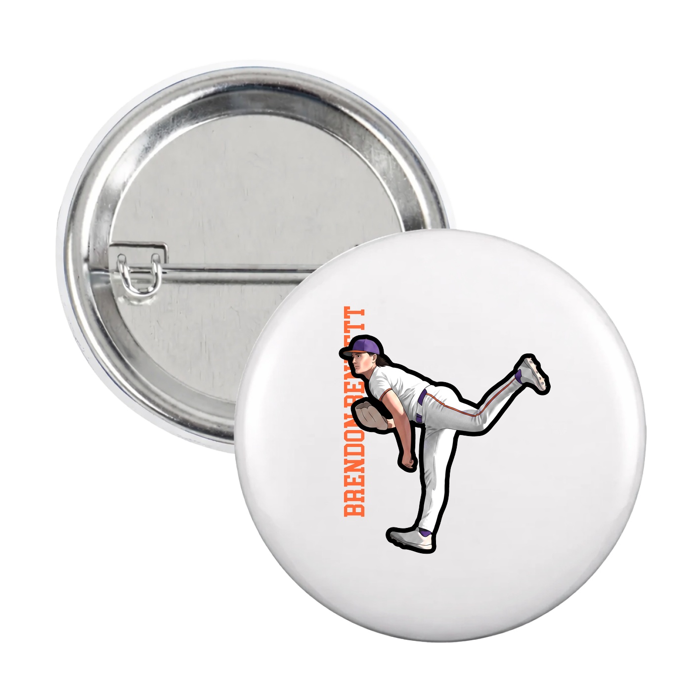 Game Day Button — Name Vertical in White