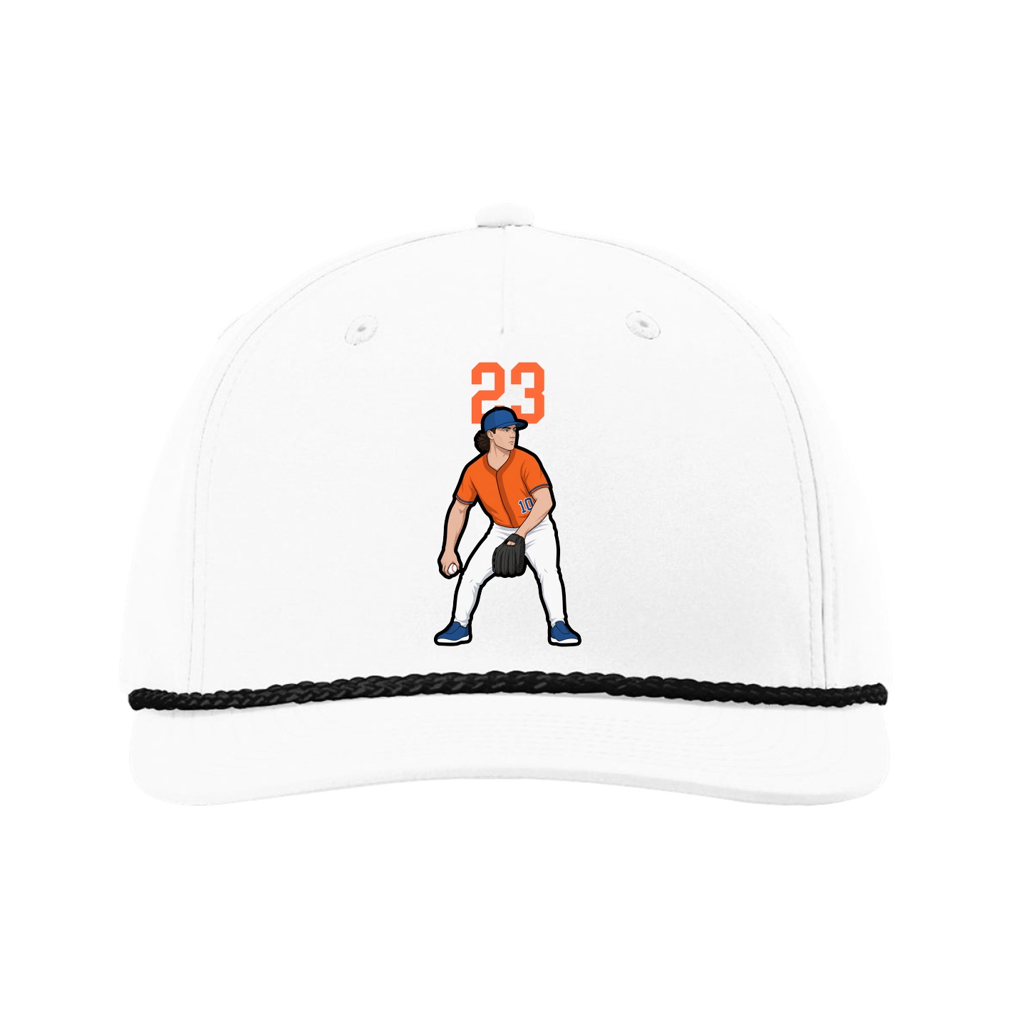 Five-Panel Classic Rope Cap — Number Top in White