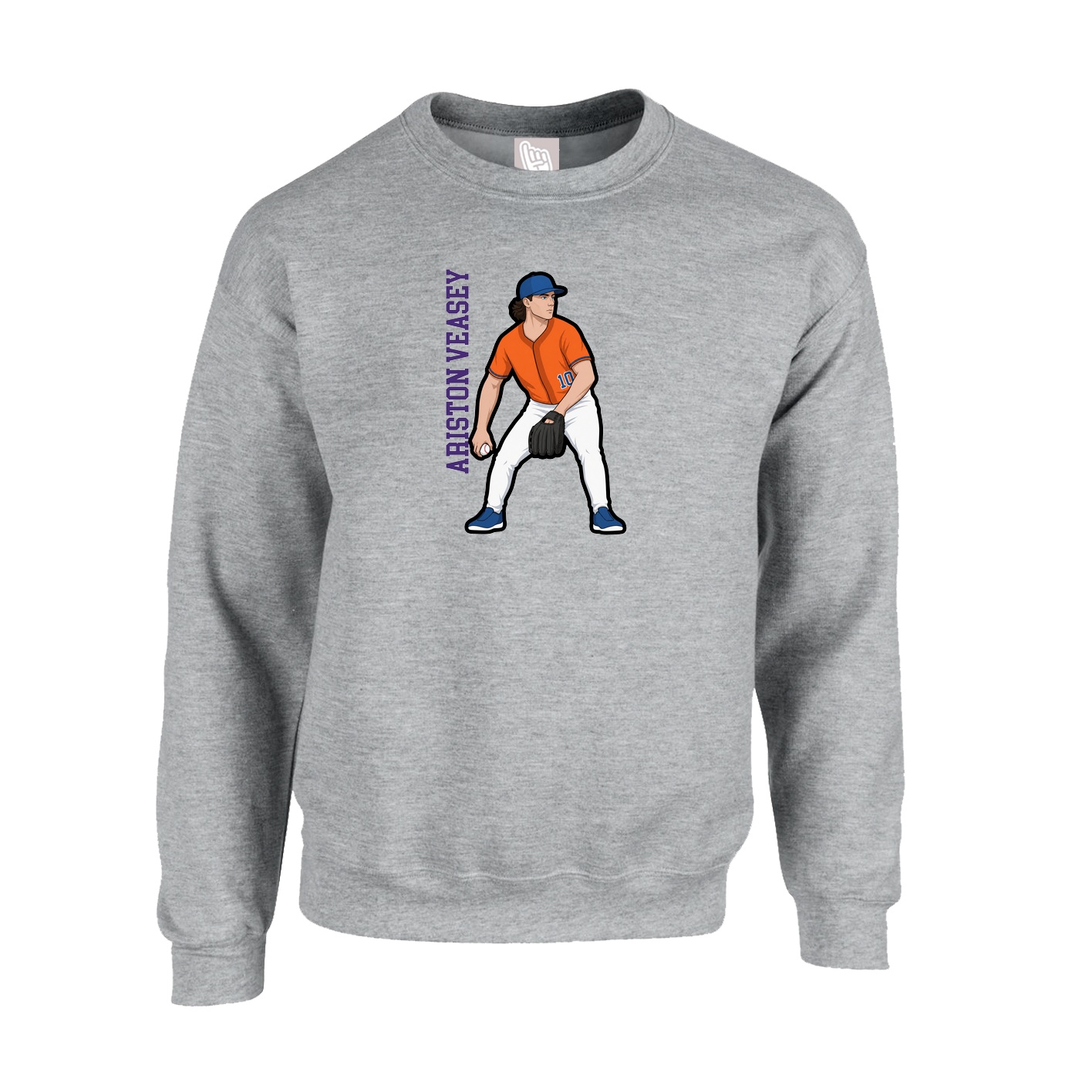 Fleece Crew — Name Vertical in Grey