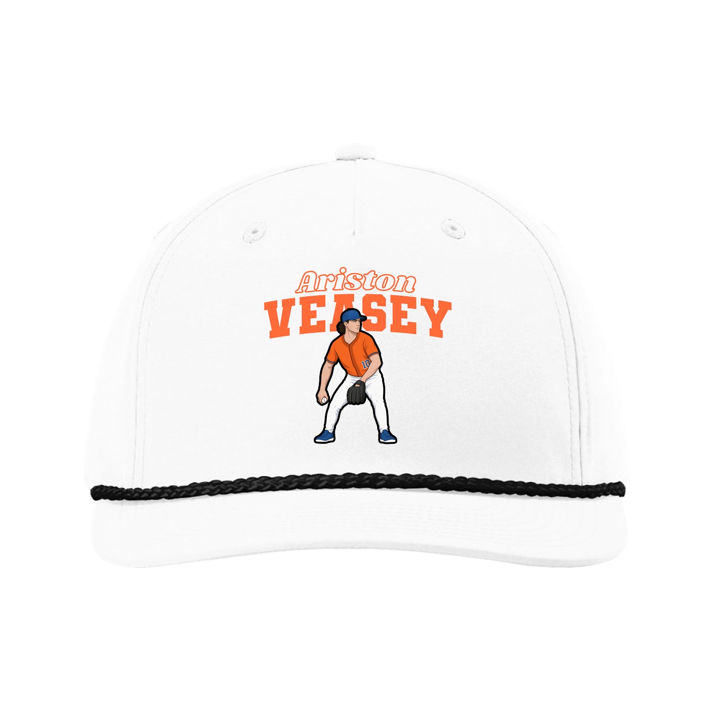 Five-Panel Classic Rope Cap — Name Arch in White