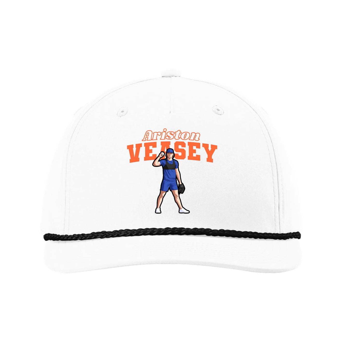 Five-Panel Classic Rope Cap — Name Arch in White