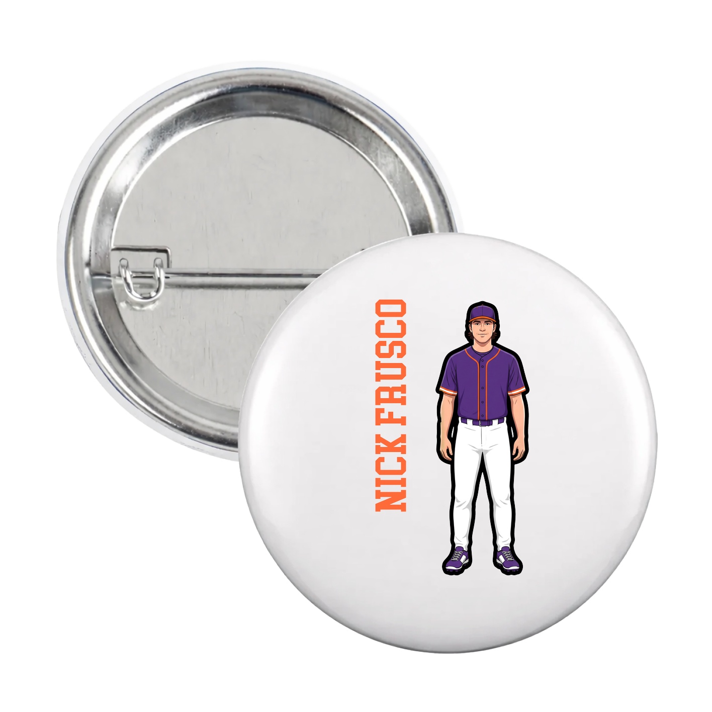 Game Day Button — Name Vertical in White