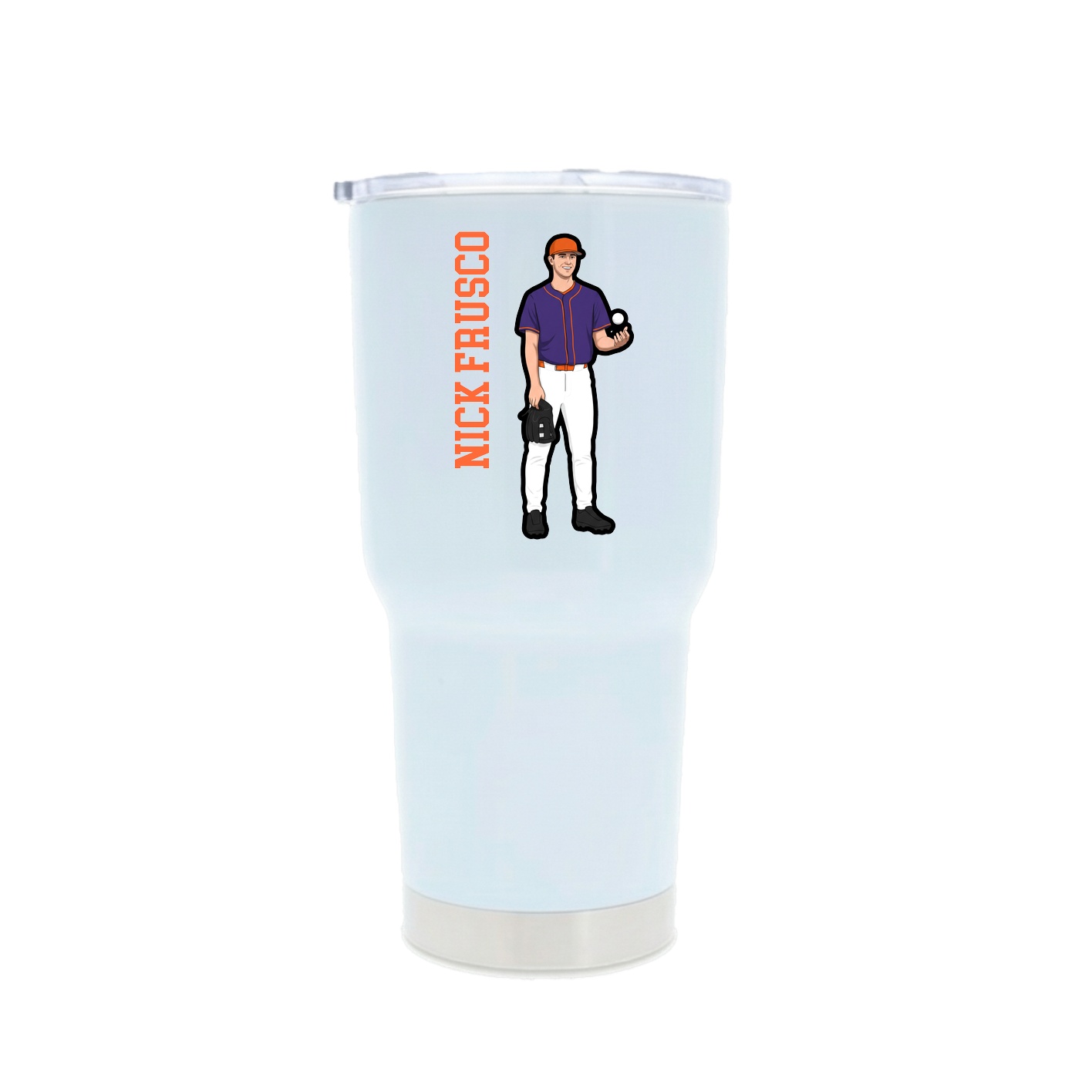 30oz Stainless Steel Tumbler — Name Vertical in White