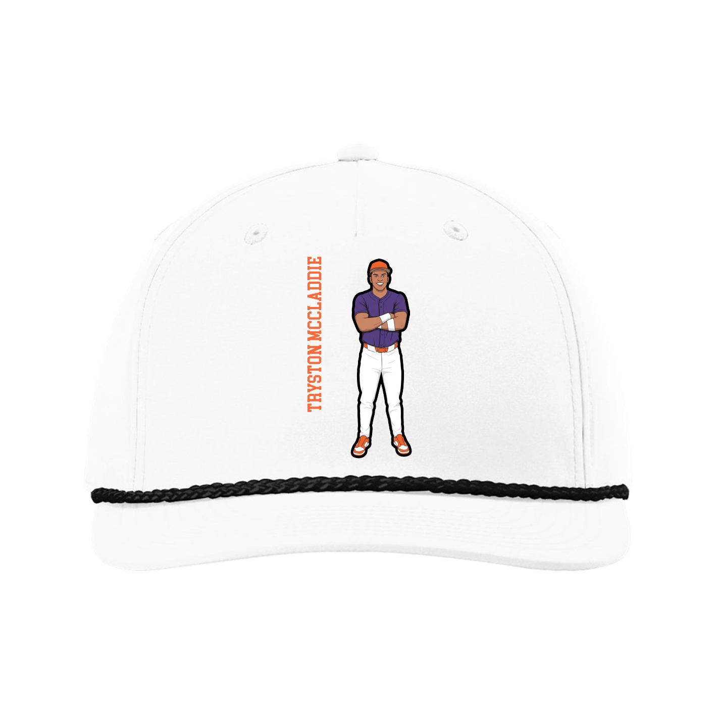 Five-Panel Classic Rope Cap — Name Vertical in White