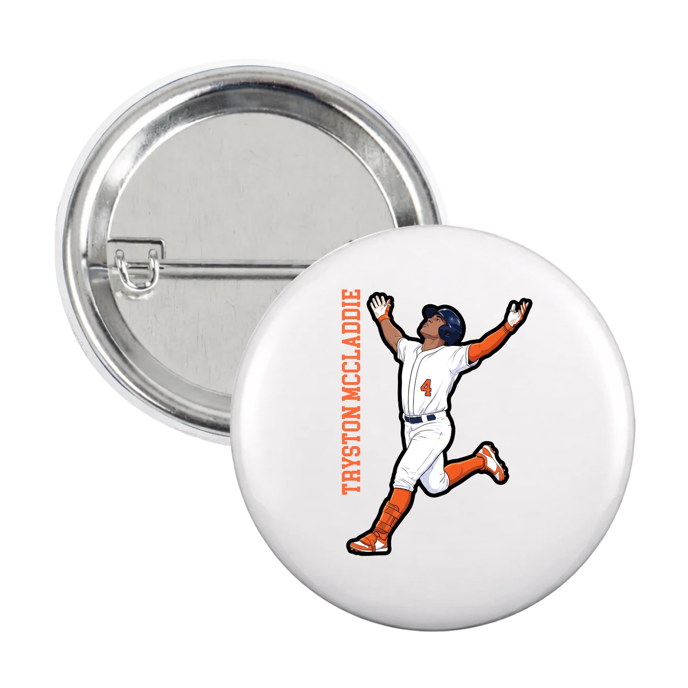 Game Day Button — Name Vertical in White