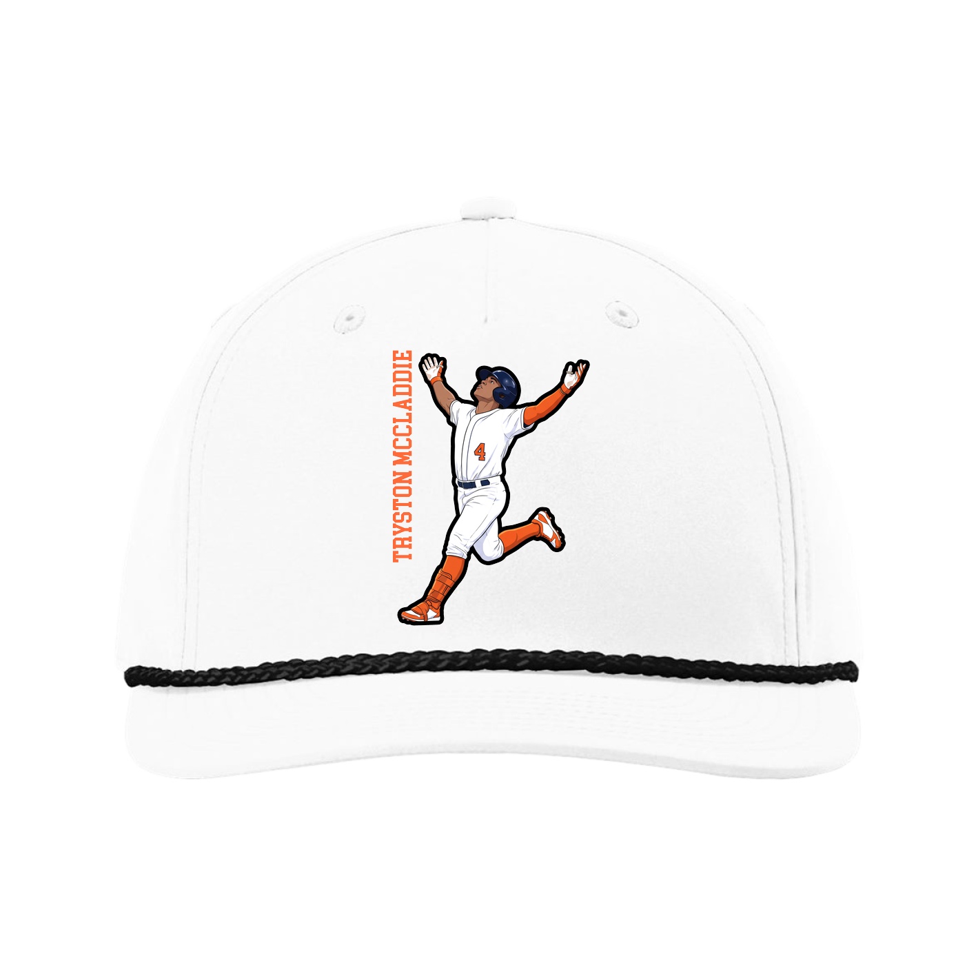 Five-Panel Classic Rope Cap — Name Vertical in White