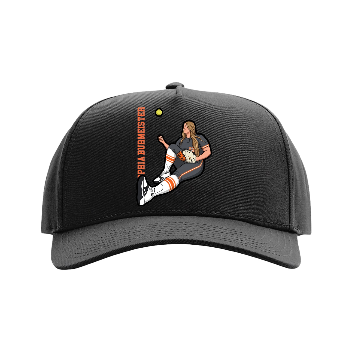 Full Fabric Five-Panel Champ Cap — Name Vertical in Black