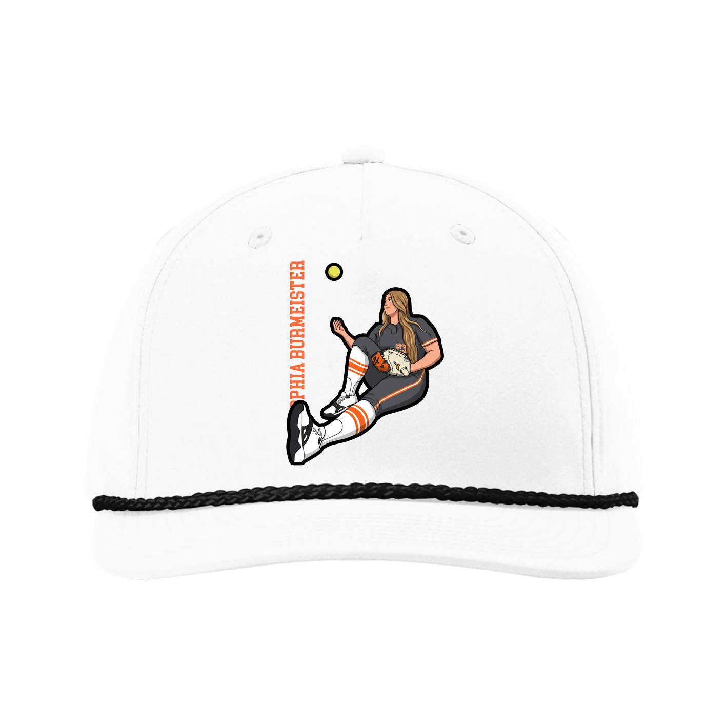 Five-Panel Classic Rope Cap — Name Vertical in White