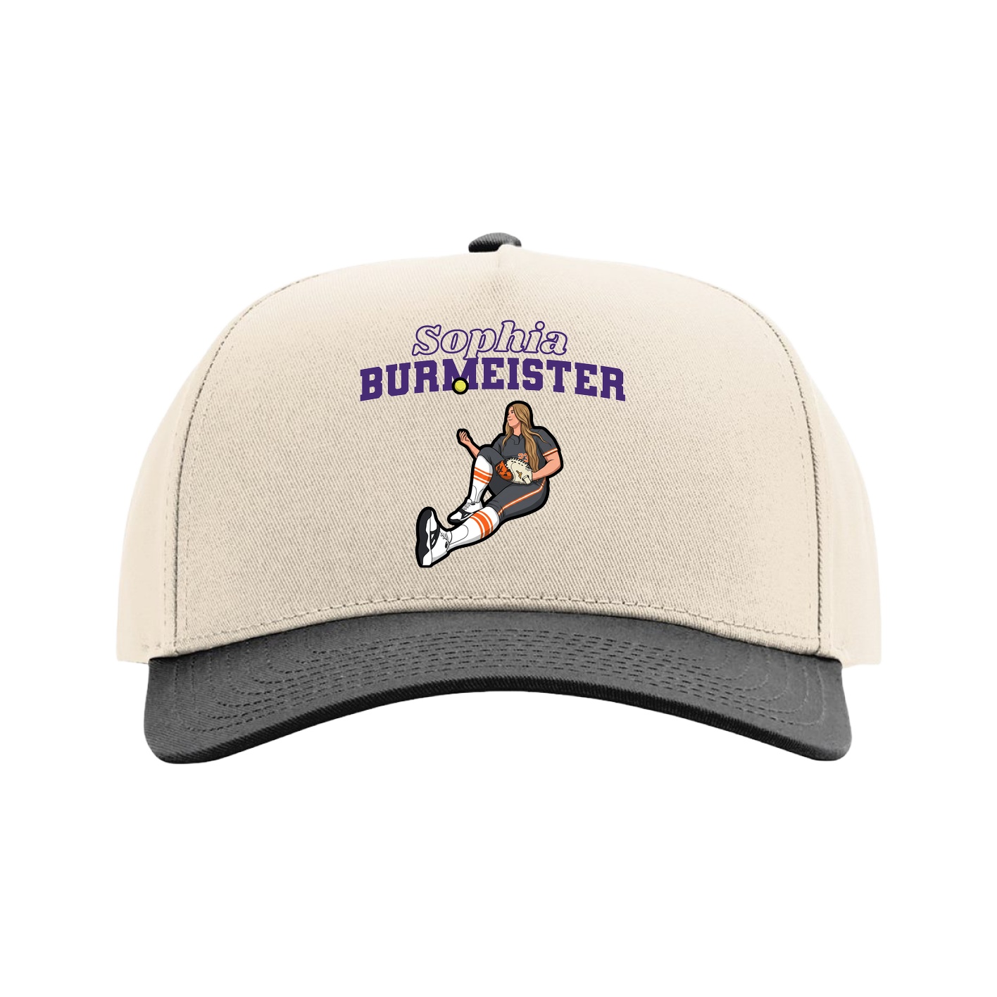 Full Fabric Five-Panel Champ Cap — Name Arch in Cream/Black