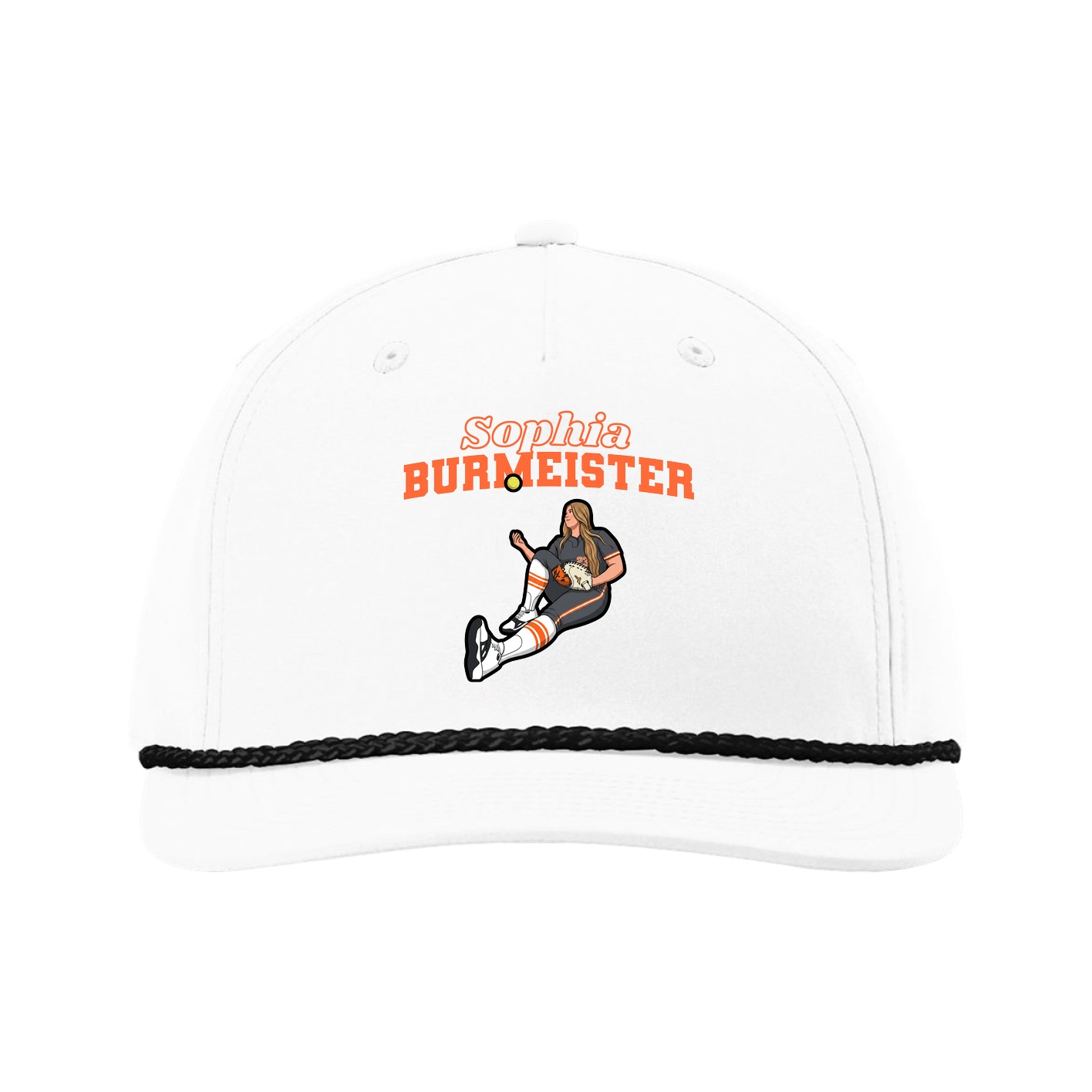 Five-Panel Classic Rope Cap — Name Arch in White