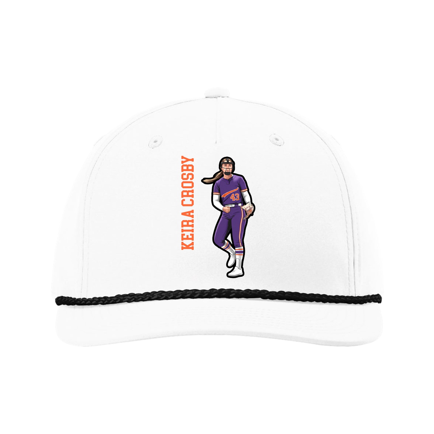 Five-Panel Classic Rope Cap — Name Vertical in White