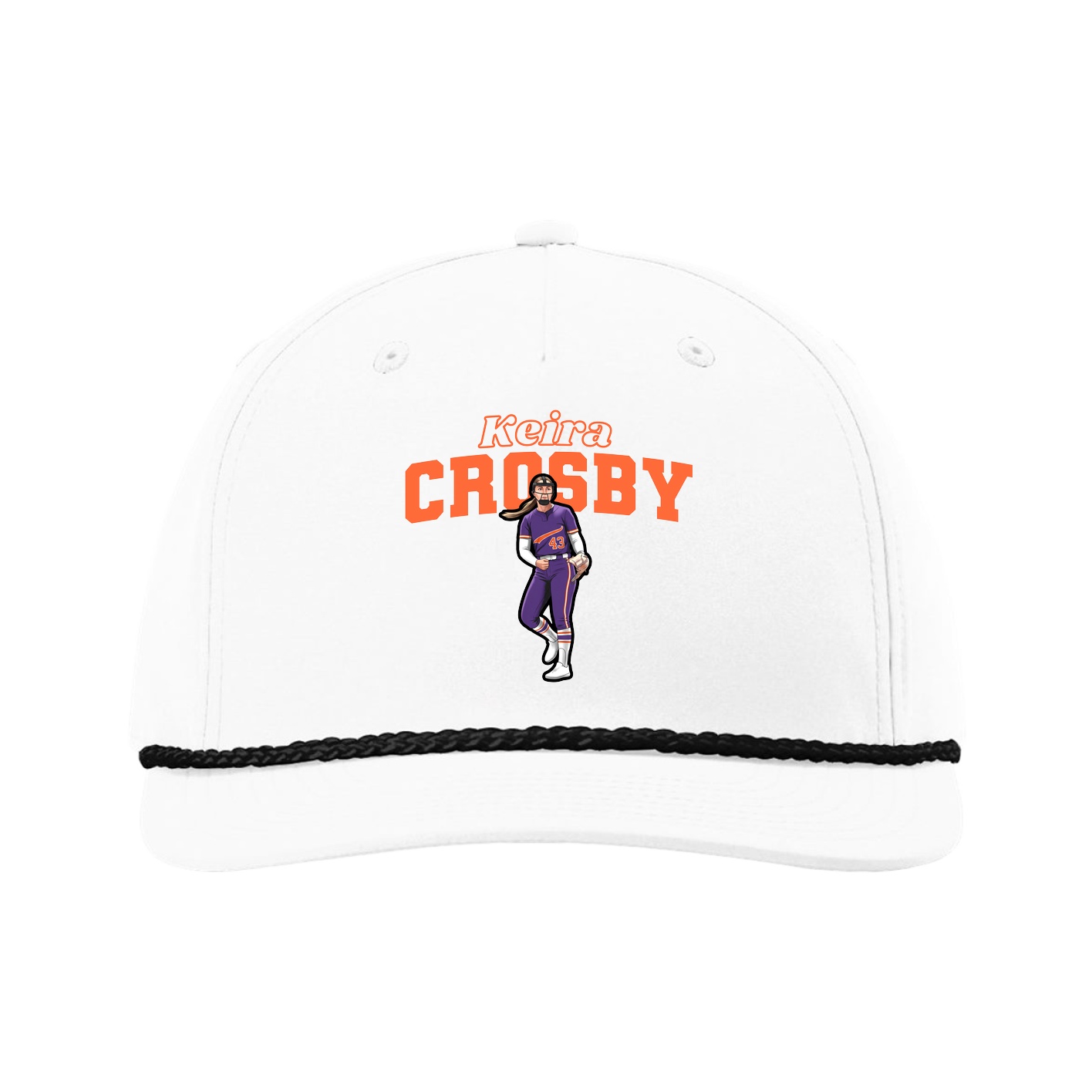 Five-Panel Classic Rope Cap — Name Arch in White